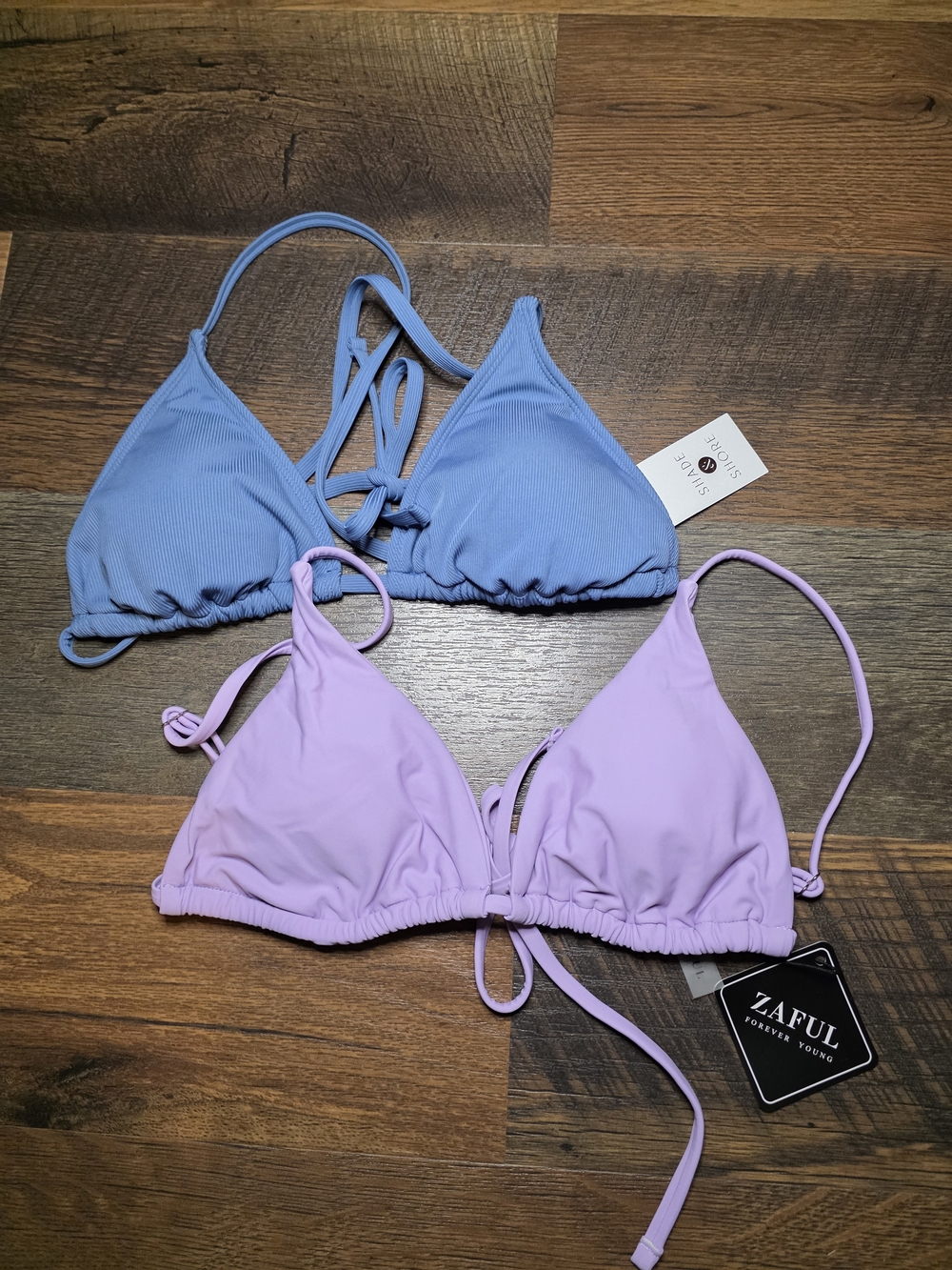 Zaful / Wild Fable Small Triangle Bikini Tops in Lavender and Periwinkle